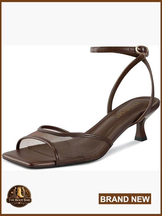 Shoes - Mesh Kitten Heel Sandals Square Toe Ankle Strap Comfort Summer Dress Shoes